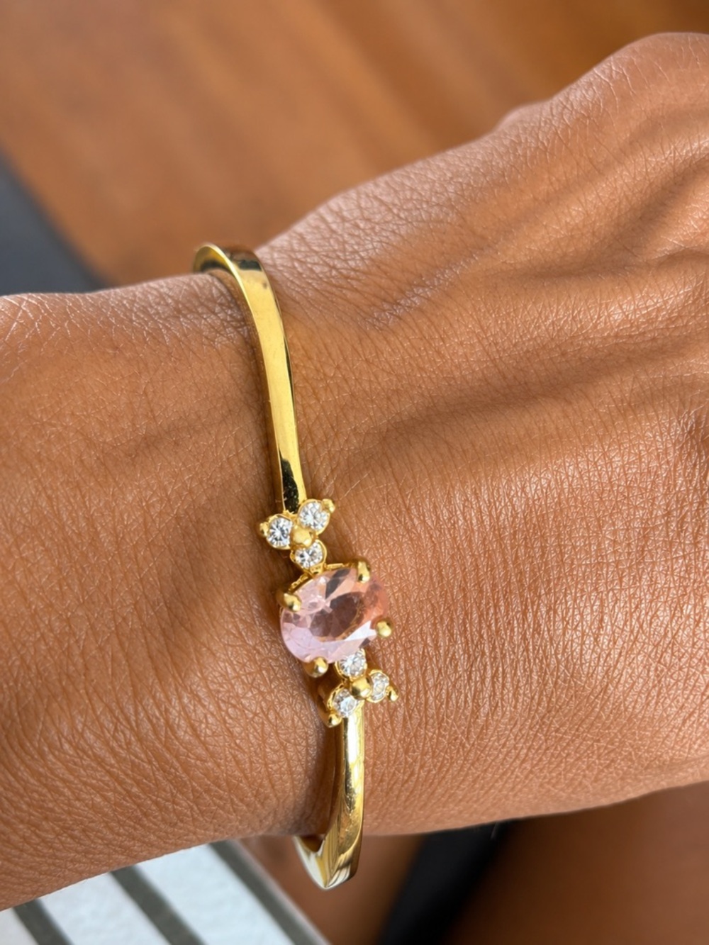 Gold Bracelet with Pink Center Stone and Accent Crystals